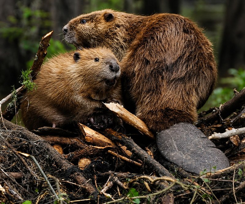 Castores sobre su represa en un bosque de Tierra del Fuego
